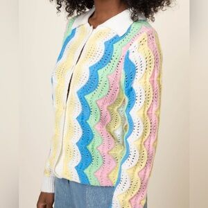 FRNCH Paris sweater Cardigan Women’s M Scalloped Pastel Rainbow Sanoa Knitted
